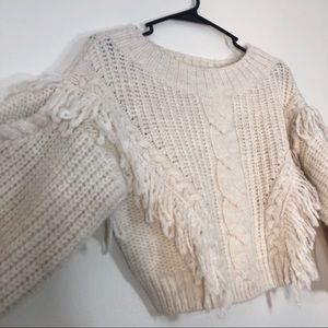 Fringe Cable Knit Cropped Sweater